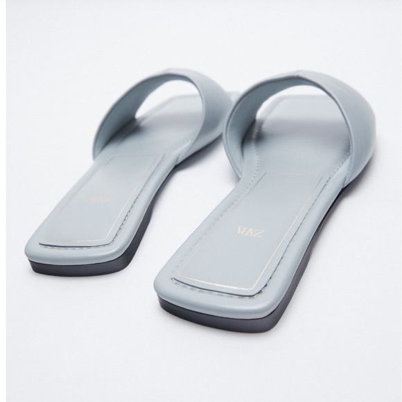 Zara Blue Leather Padded Sandals Size 8/39 - Picture 3 of 5